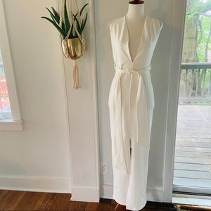 Missguided White Plunge Neck Belted Midi Dress